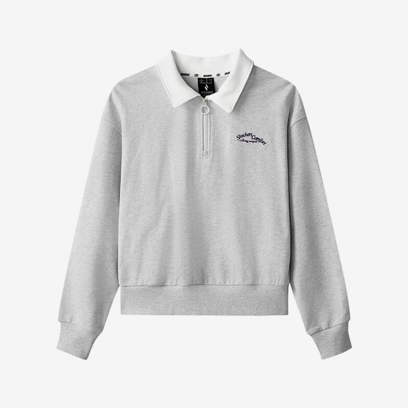 Skechers/斯凯奇正品秋季新款女士针织翻领半拉链短款卫衣