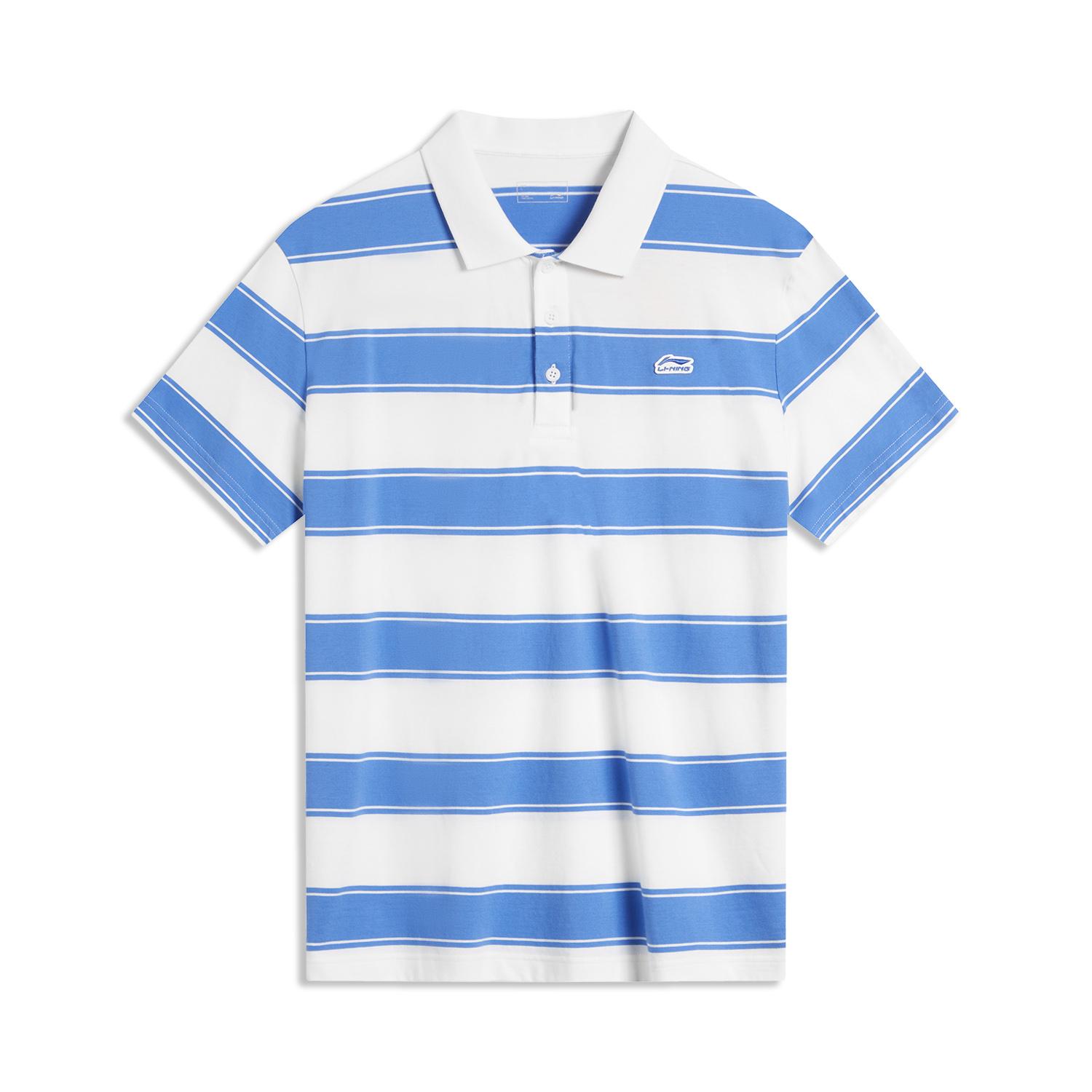 李宁正品2025夏季男子宽松休闲条纹纯棉透气短袖POLO衫APLU083