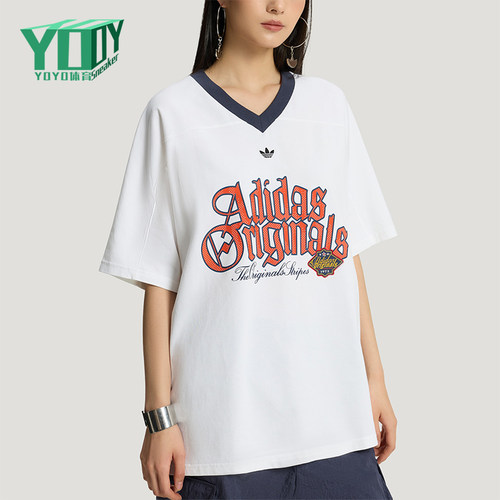Adidas/阿迪达斯正品三叶草女士休闲宽松日常字母印花T恤KT3062