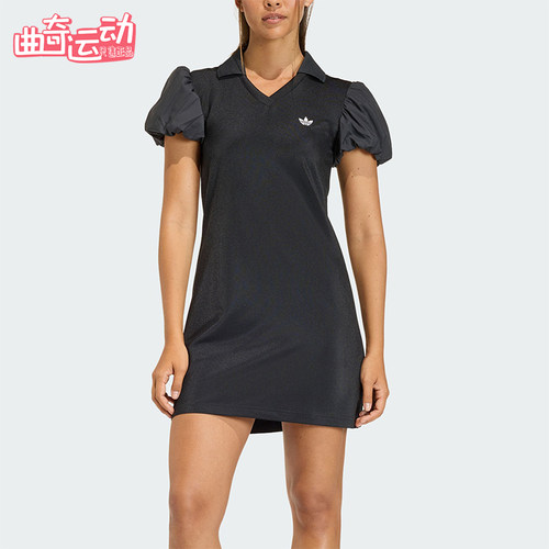 Adidas/阿迪达斯正品三叶草针织经典复古翻领修身连衣裙KD0302