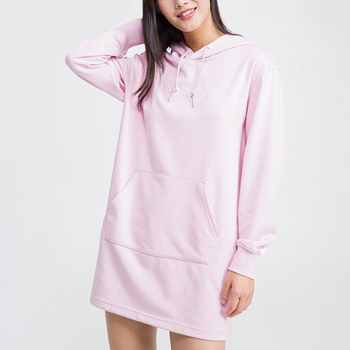 Skechers/斯凯奇正品女子中长款LOGO刺绣宽松连帽衫运动休闲卫衣