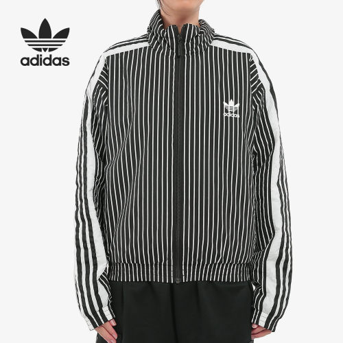 Adidas/阿迪达斯正品三叶草女子条纹立领保暖运动棉服 DY0873