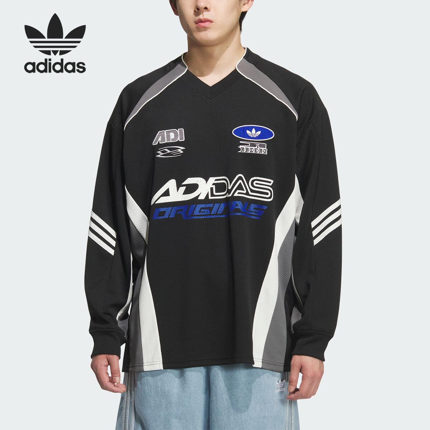 Adidas/阿迪达斯正品三叶草男士宽松赛车风印花长袖KF5155