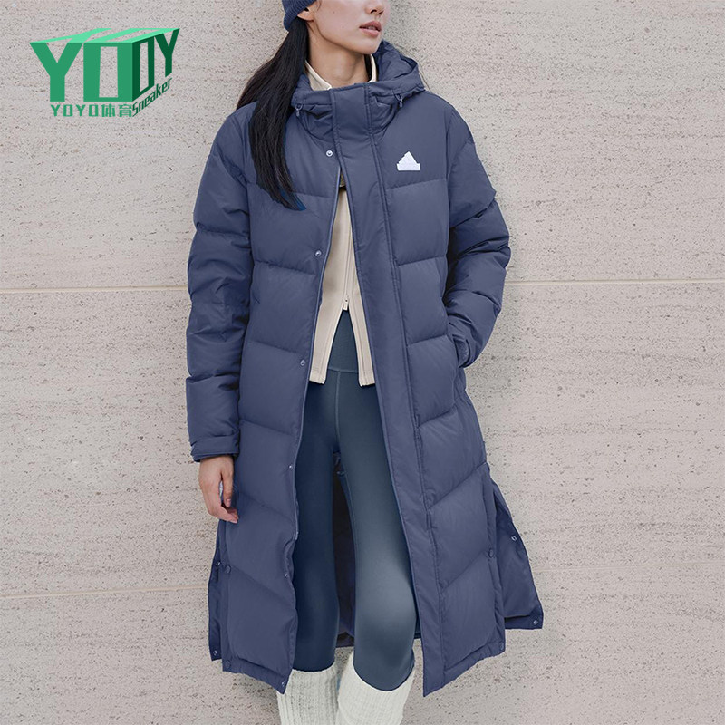 Adidas/阿迪达斯正品冬季男女连帽保暖过膝长款运动羽绒服KQ5536