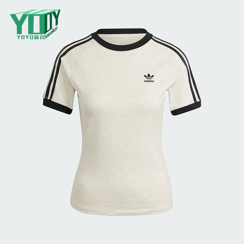 Adidas/阿迪达斯正品三叶草女士印花圆领经典套头修身短袖IR8104