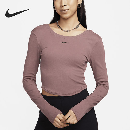 Nike/耐克正品当季新款女士紧身大圆领低背长袖T恤FN3662-208