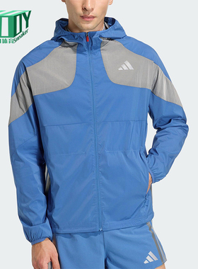 Adidas/阿迪达斯正品2025冬季款男士运动连帽拼接跑步外套KB1492