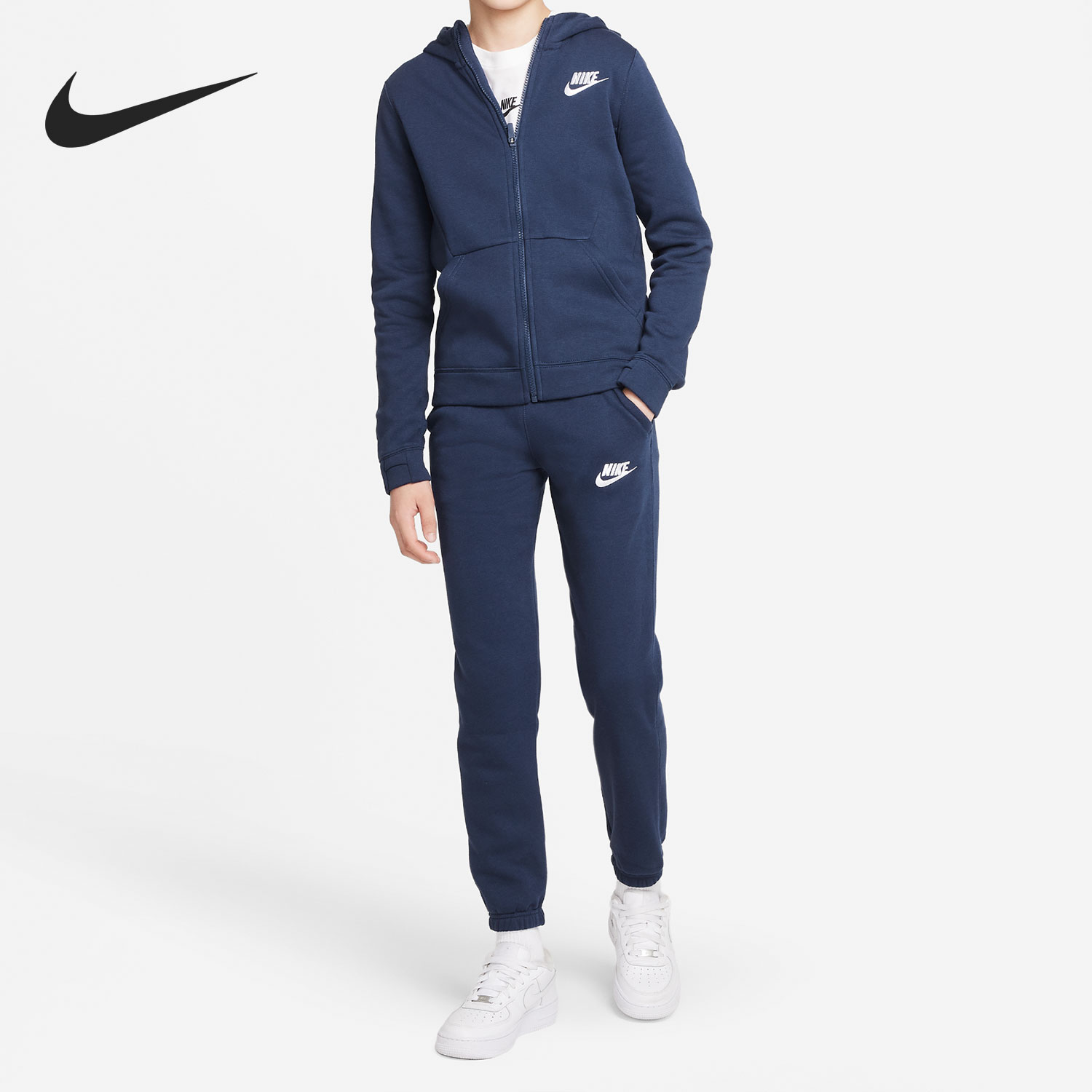 Nike/耐克正品连帽防风保暖加绒跑步训练大童运动套装 CJ4342-410