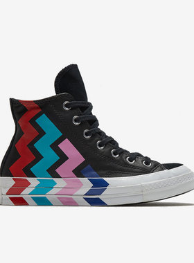 Converse匡威 高帮彩色波纹女鞋春季新款耐磨时尚休闲板鞋567047C