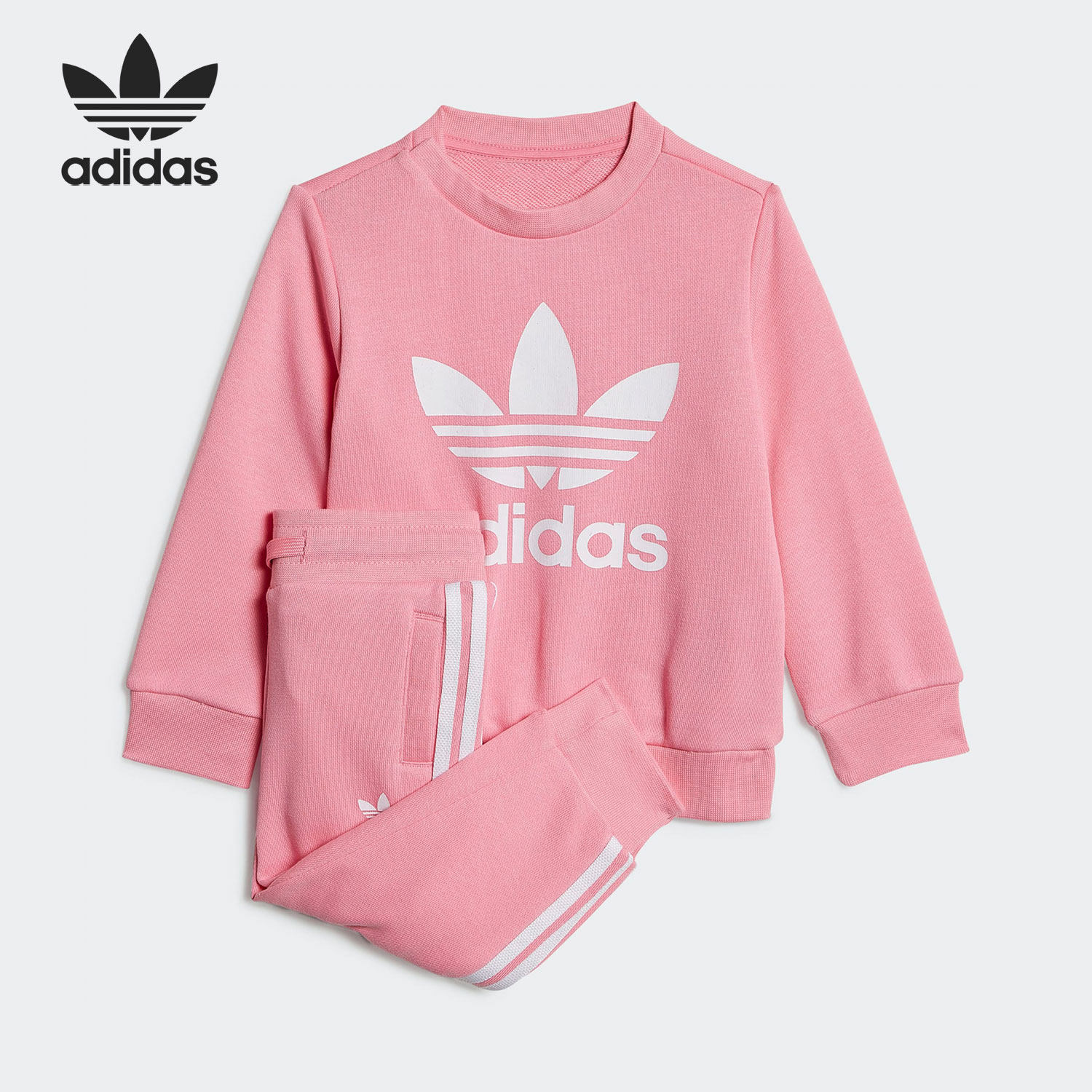 Adidas/阿迪达斯正品三叶草女童运动休闲舒适卫衣套装HK7496
