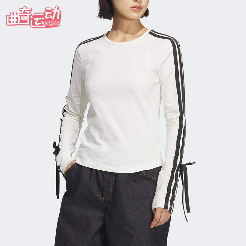 Adidas/阿迪达斯正品2025女士运动针织修身蝴蝶结长袖T恤KG3861