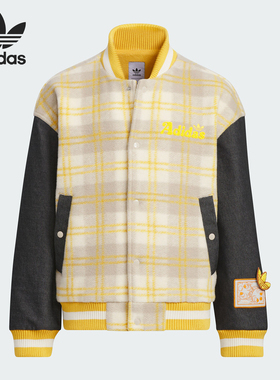 Adidas/阿迪达斯正品三叶草大童拼接格纹宽松立领外套JC6818