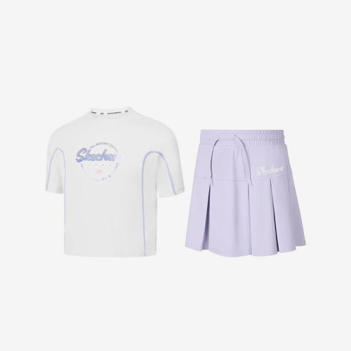 Skechers/斯凯奇正品夏季款女童印花短袖短裙套装P225G060