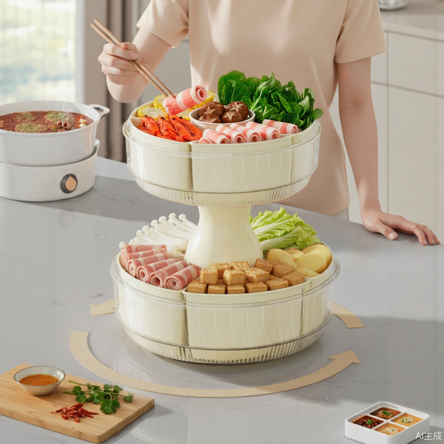 旋转分格火锅配菜盘客厅茶几餐桌酒吧水果盘干果盘坚果零食糖果盒,厨房/烹饪用具,配菜/备菜盘,淘宝优惠券,粉丝福利购,淘宝优惠卷
