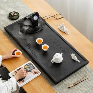 乌金石茶盘原石茶台家用办公室桌功夫茶具流水造景茶托盘茶海套装