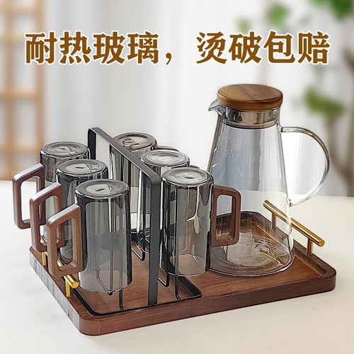 胡桃木把杯耐高温玻璃杯套装