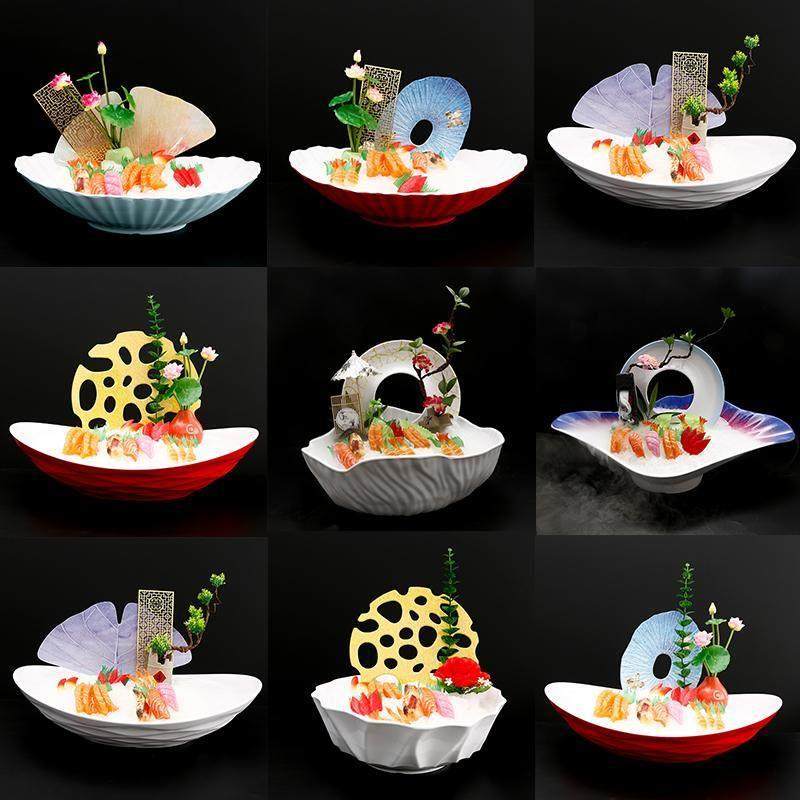 高端密胺刺身盘酒店日式冰盘鱼生专用盘海螺象拔蚌三文鱼刺身冰盘,餐饮具,盘,淘宝优惠券,粉丝福利购,淘宝优惠卷