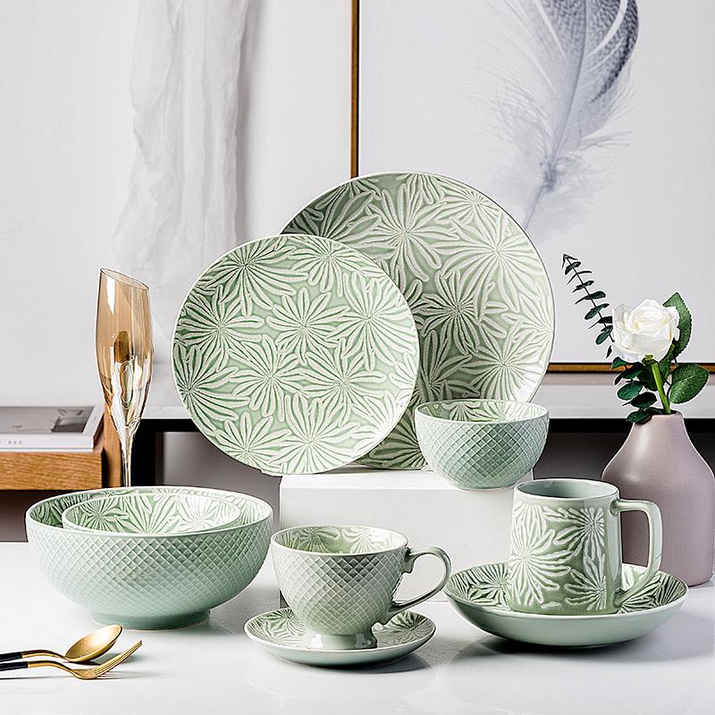 陶润会杜松陶瓷餐具简约北欧风碗碟套装家用大汤面碗水果沙拉盘子