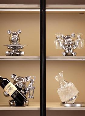 暴力熊红酒架摆件现代简便轻奢客厅酒柜电视柜餐边柜高级感装饰品