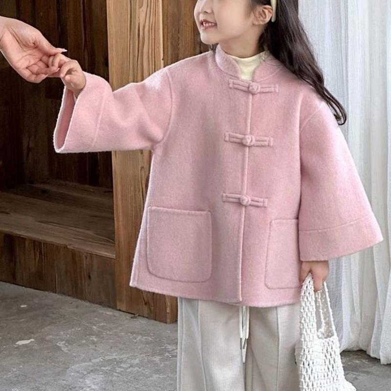 蓬蓬男童女童加棉毛呢大衣2025冬季新款中大童洋气潮童装外套中式