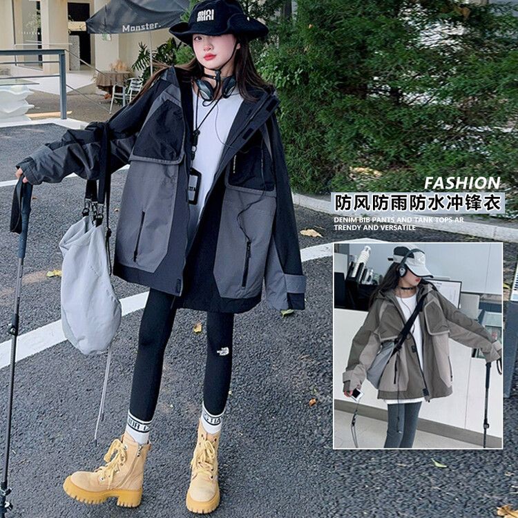 女童夹棉冲锋衣防水防风户外登山服帅气二合一体运动棉服外套冬季