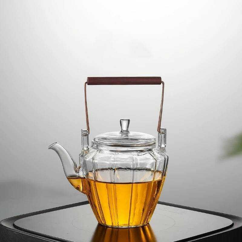 围炉煮茶壶玻璃木把提梁壶特色花茶煮茶泡器皿Q日式复古烧水壶耐
