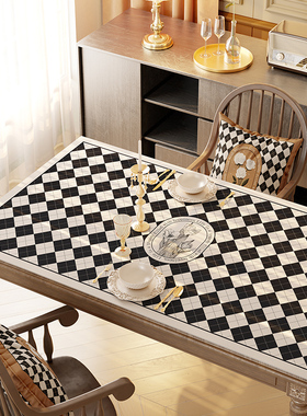 棋盘格桌布免洗防油防水rpvc皮革茶几餐桌隔热台布桌垫书桌学生