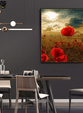 虞美人罂粟花植物花卉红色花海 Adiy数字油彩画手绘打发时间手工