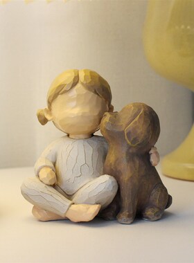 创意天使女孩和i狗雕塑摆设家居客厅书柜装饰工艺品树脂雕像摆件