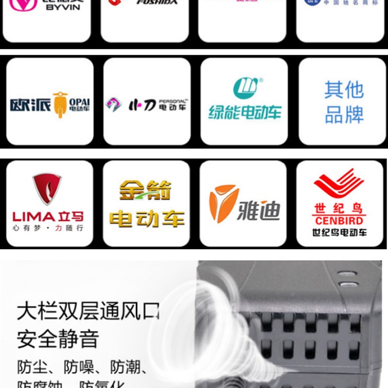 倍强品牌防d反接六重保护电动车轮椅铅酸电池充电器智能芯片阻燃