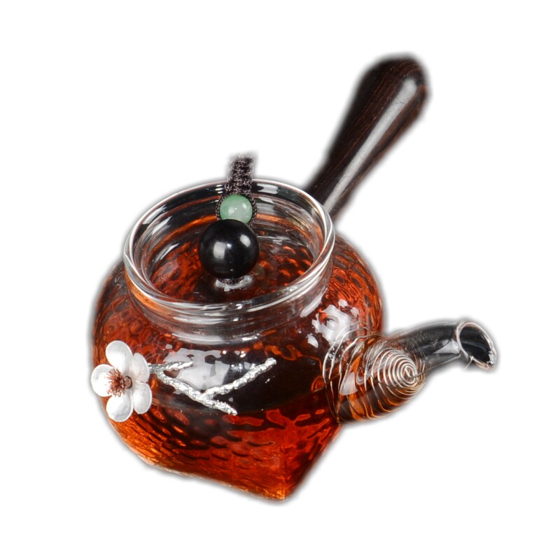 锤纹玻璃功夫泡茶壶侧柄黑檀木把冲茶器贴L锡耐热个性日式茶具水