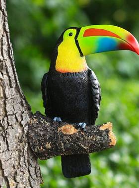 庭院花布置假鸟彷园真大嘴阳台TB16047鹦鹉摆件物动树挂田园风装