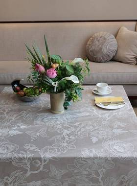 M欧issPeon茶y防水桌布美式KXM轻奢灰布艺北简约绒台布几圆餐桌垫