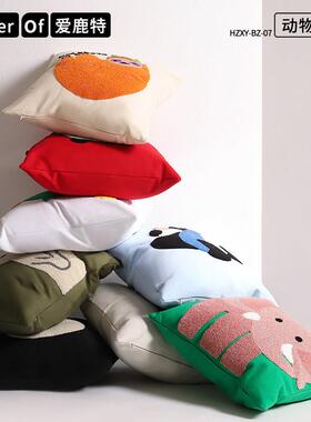 蓝色方卡通沙发抱枕套不含靠芯客厅ALT-hzxy奢高形级感背靠垫熊轻