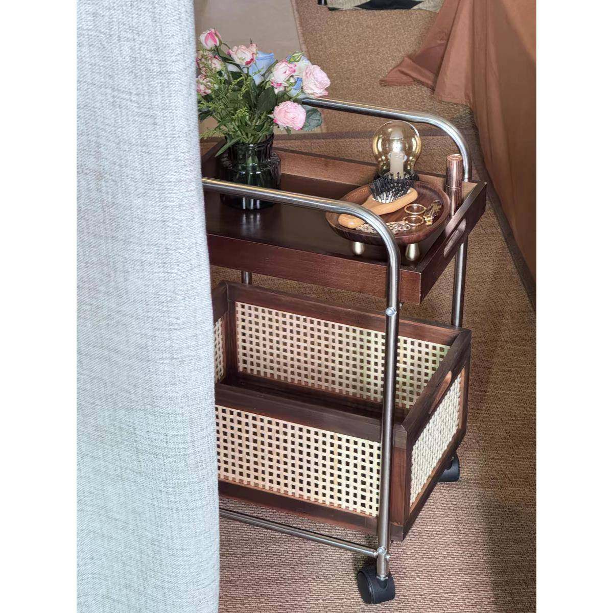 中古小推车移动边可几零物食置架带轮茶几复古藤储编物收纳架实木,住宅家具,移动边几/推车,淘宝优惠券,粉丝福利购,淘宝优惠卷