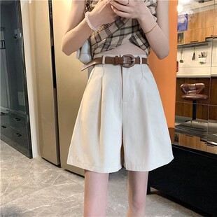 梨形身材高腰显瘦a字直筒五分短裤 女夏季 休闲裤 小个子卡其色工装