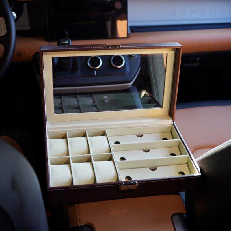 玻璃天窗棕色皮革手表眼镜收纳盒6位手表加3位眼镜展示盒手表盒子