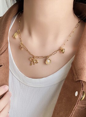 欧美风回形针蝴蝶结海滩吊饰项链时尚西部风粗牛仔靴项链跨境