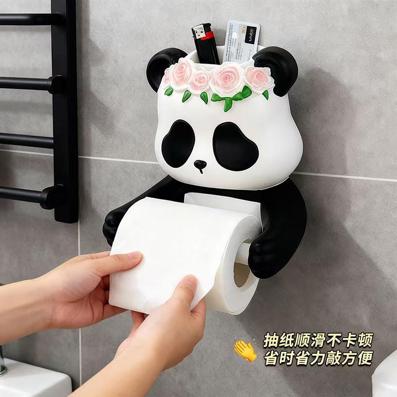 可爱熊卡通猫化妆室卷筒卫生纸架壁挂免打孔厕所浴室厨房纸巾筒卫