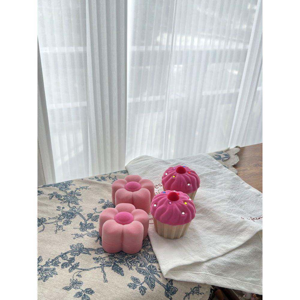 少女粉色收纳盒~花朵蛋糕饰品盒甜美可爱丝绒礼品耳环耳钉戒指盒