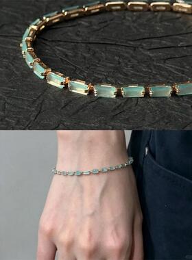 雾海/浅蓝色锆石錬轻女款简约方形奢手小众精致百搭手饰ins高级感
