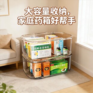 医药箱家用大容量药品整理透明带盖防尘家庭常备大号放药的收纳盒