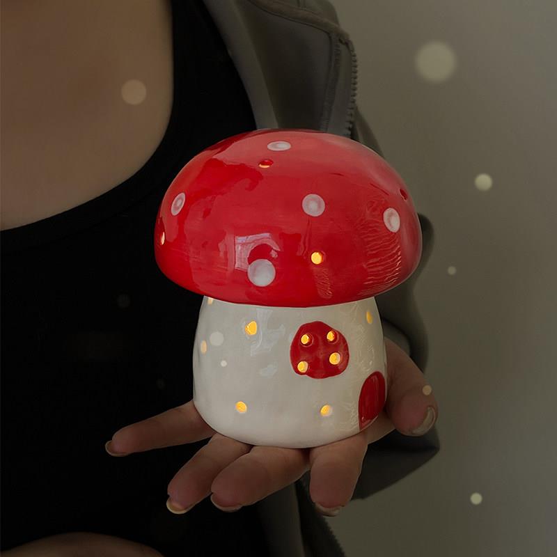 菇小夜灯桌面女摆件生日礼物陶瓷氛围床头灯可爱儿童卧室睡蘑眠灯