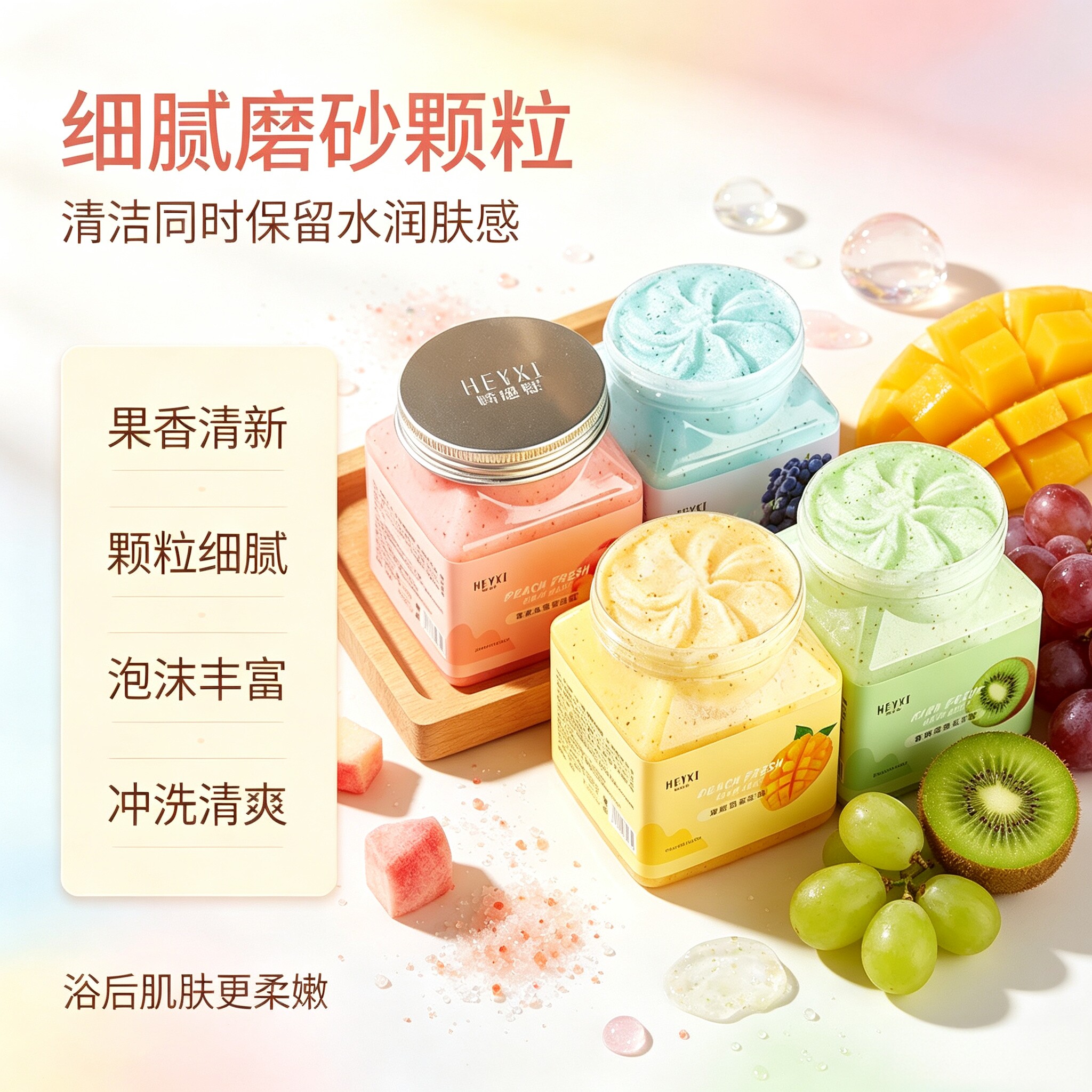 沐浴露磨砂膏二合一身体足部脖子去黑去除黑棘皮角质搓泥浴盐