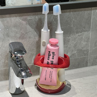 陶瓷苹果牙刷置物架家用卫生间洗漱台电动牙刷牙膏收纳底座高级感