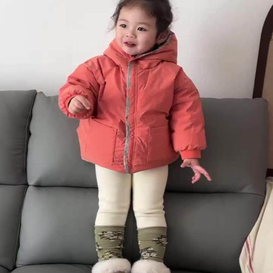 男女童宝宝双面穿白鸭绒羽绒服25年冬季儿童ins轻薄保暖连帽外套