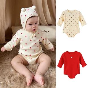 婴儿包屁衣新年ins风长袖纯棉a类男女宝宝三角爬服新生儿过年衣服