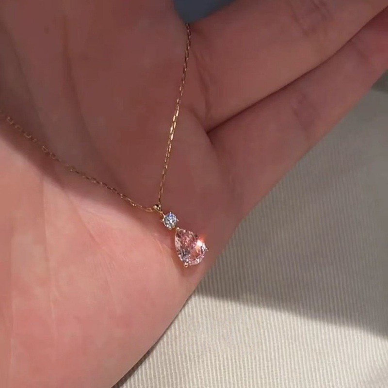 日本品质S925纯银粉钻极细水滴吊坠项链女轻奢高级感气质百搭锁骨