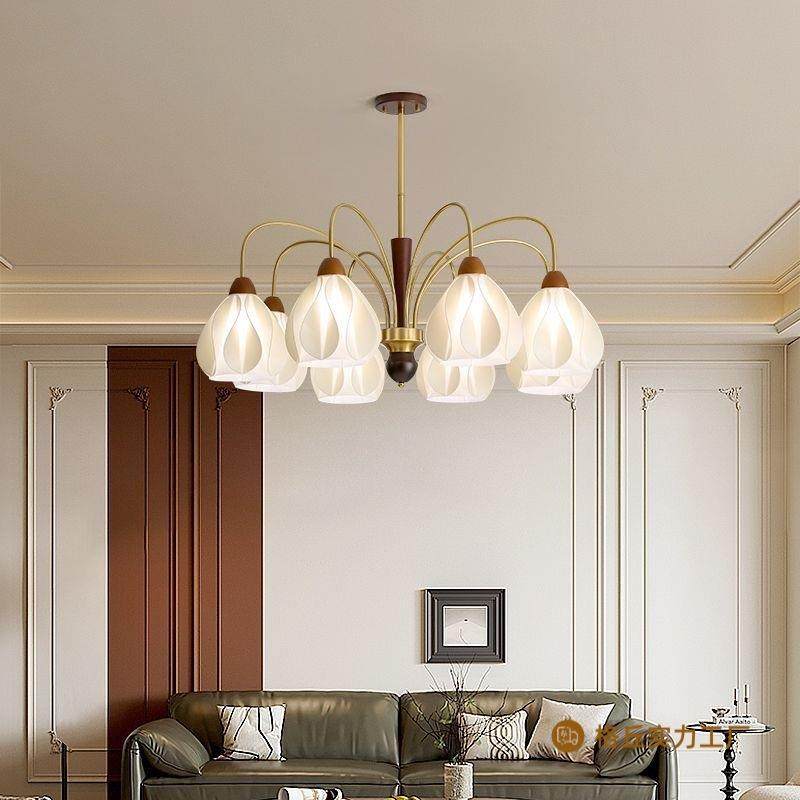 式客厅灯法裙摆艺术款灯具胡桃木油奶风房间全356吊光谱护眼餐厅,家装灯饰光源,智能吊灯,淘宝优惠券,粉丝福利购,淘宝优惠卷