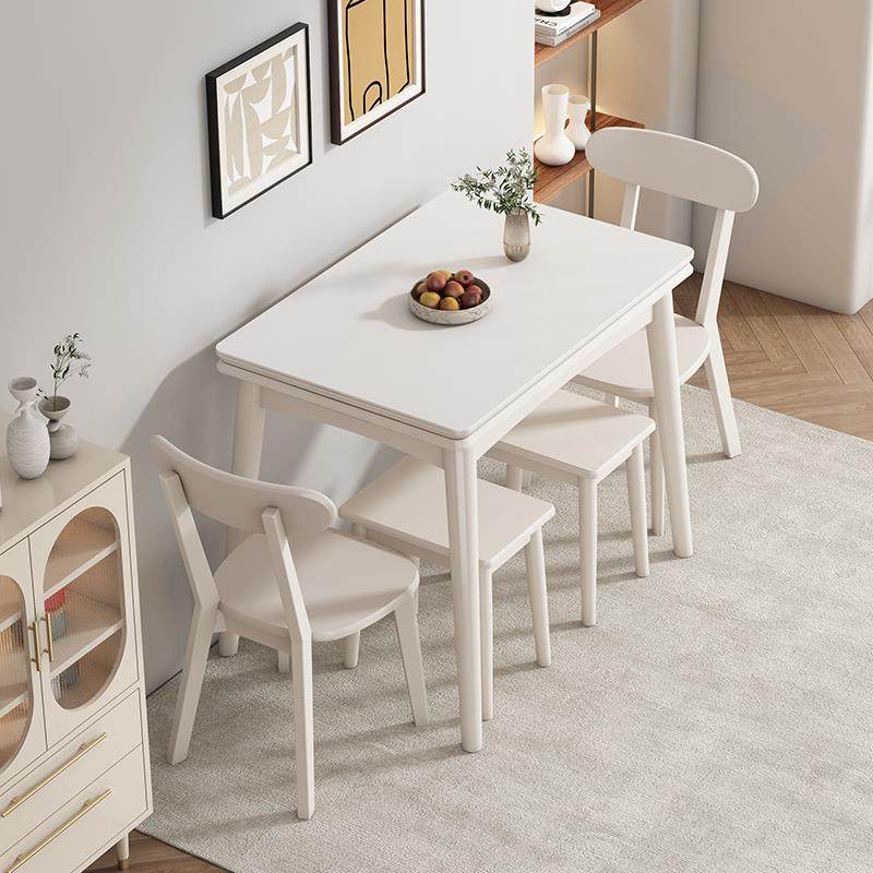 I1岩板叠餐桌家餐用小户型奶油实风现折代MAN简约伸缩木桌椅组合